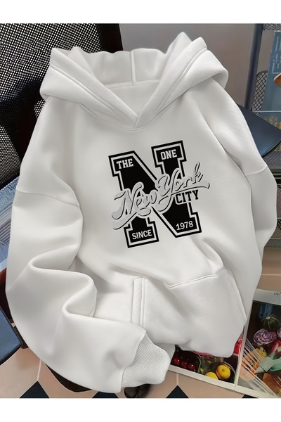 Deocept Unisex Minimal Printed Hooded Kangaroo Pocket Comfortable Fit Oversiz...