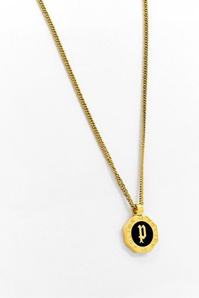 Police Men Hexagonal Gold with Resin Pendant Necklace, Gold