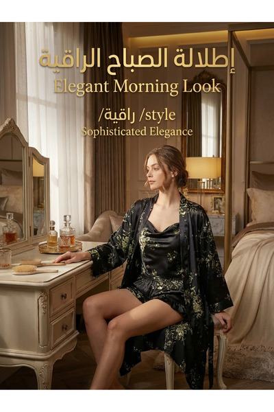 Generic Luxury Silk Blend Pyjamas 4-Piece Set with Robe, Nightdress, Top, Sho...