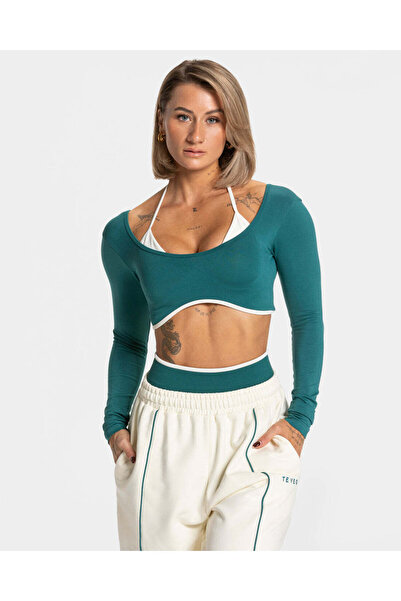 Sheky Teveo Ignite Contrastline Sporty Bustier Crop Blouse Bra with Sleeves