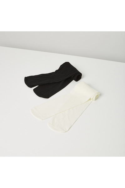 Juniors جوارب طويلة سادة بتفاصيل كشكشة - طقم من قطعتين