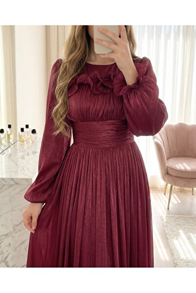 MissRunin Beli Drapeli Kolu Lastikli Göğsü Ve Eteği Fırfır Detaylı Janjan Abiye