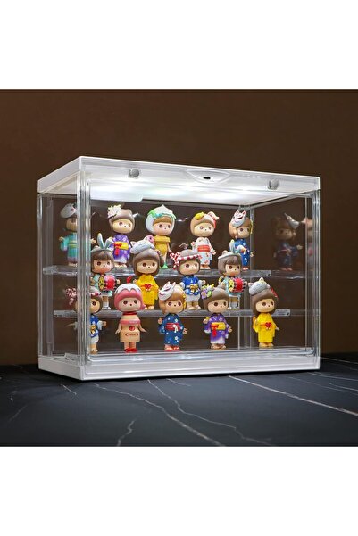 Arabest Clear Acrylic Display Case - LED-Lit, Dustproof,Stackable Showcase Di...