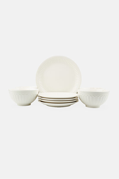 NANETTE LEPORE 12 Piece Embossed Stoneware Dinnerware Set, White