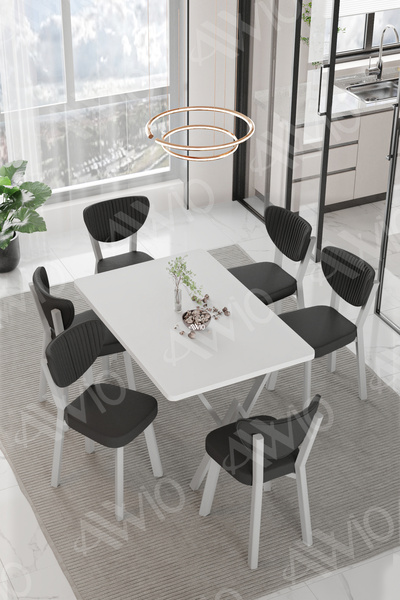 ah assel home MONA ELMA Sandalye 80x140 Yemek Masası Mutfak Masası 6 Kişilik ...
