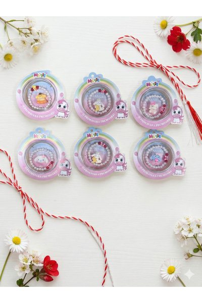 OEM Set de 12 mărțișoare pentru fete cu brățară și broșă, figurine vesele 25x...