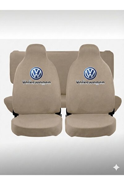 Vemaks Oto Aksesuar Printed Beige Seat Cover Set Front and Rear Auto Seat Covers