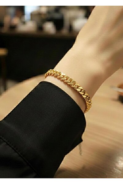 Duke Nickle سوار نسائي من الفولاذ بسلسلة مسطحة ذهبية اللون بتصميم بسيط وأنيق