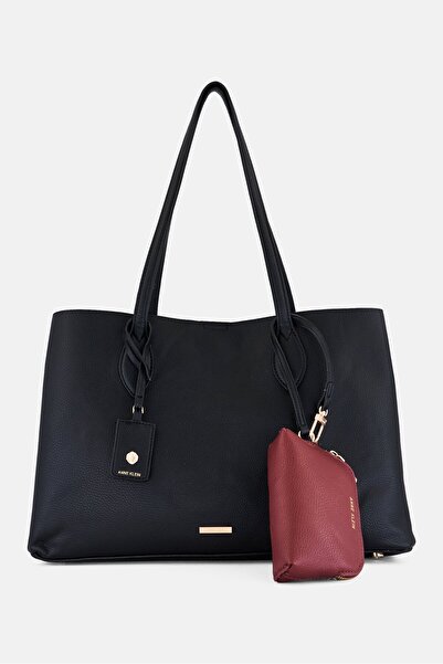 Anne Klein Women Brand Logo Shoulder Bag with Pouch, Black