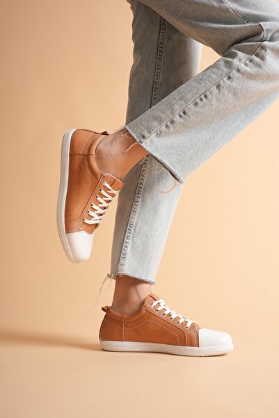 ANALİN SHOES Women's Genuine Leather Casual Sports Shoes - Tan