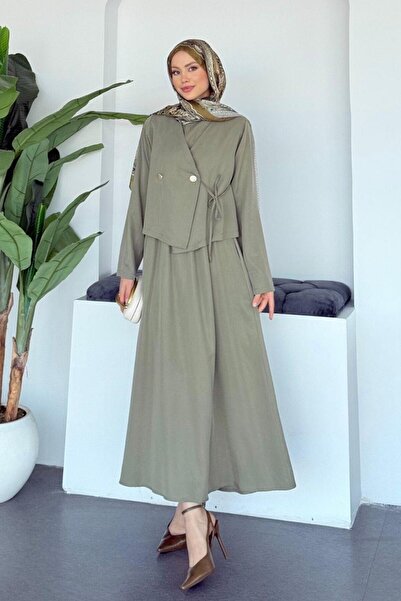 Şulemoda Giyim Matilda Jacketed Gilet Set Khaki