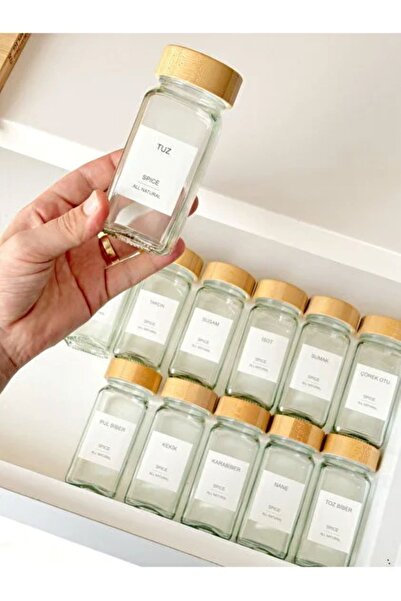 Hibana 12-piece glass spice jar set with bamboo lids, plus a free set of 32 s...