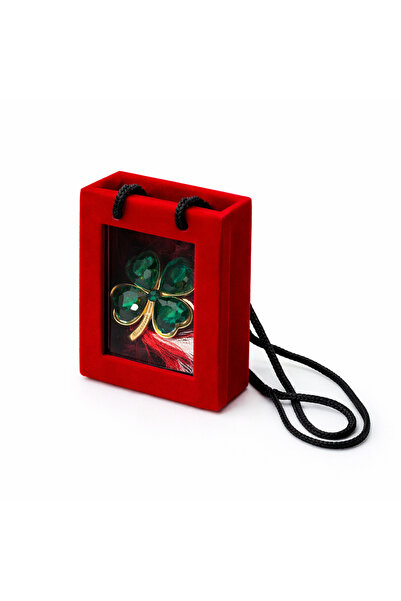 OEM Green Clover Brooch Martisor with Crystals and Gold Details in Elegant Box