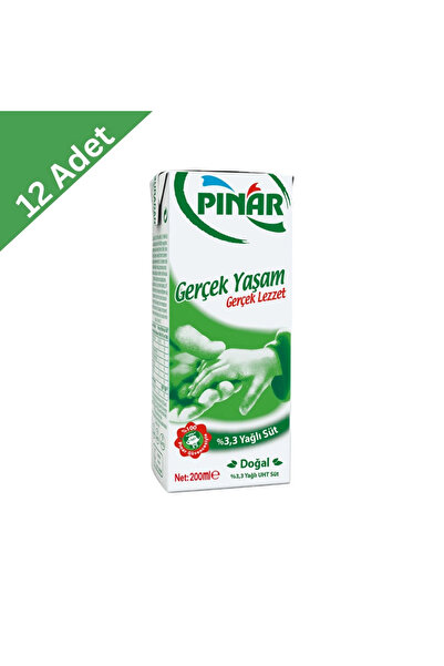 Pınar Tam Yağlı Süt 200 ml x 12 Adet - Besleyici ve Pratik Pipetli Kutu Süt