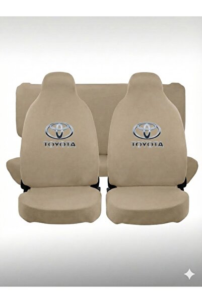 Vemaks Oto Aksesuar Printed Beige Seat Cover Set Front and Rear Auto Seat Covers