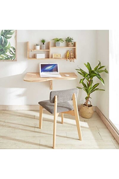 Macco Katlanır Masa + Duvar Rafı - Natürel - 36x62x90 cm