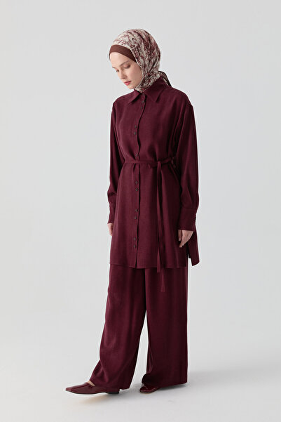 Tuğba Robalı İnce Kemerli Tunik - Bordo