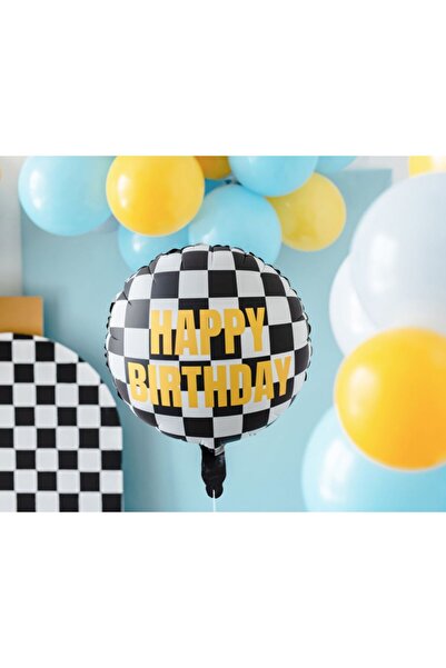 Party Kits Tablă de carouri cu balon de folie cu inscripția "La mulți ani"