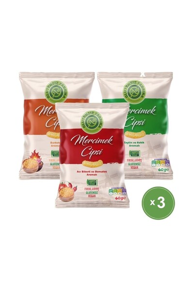 GLUTENSİZ FABRİKA Mercimek Cipsi 60g Karma Paket (3 Çeşit) (Glütensiz & Vegan)