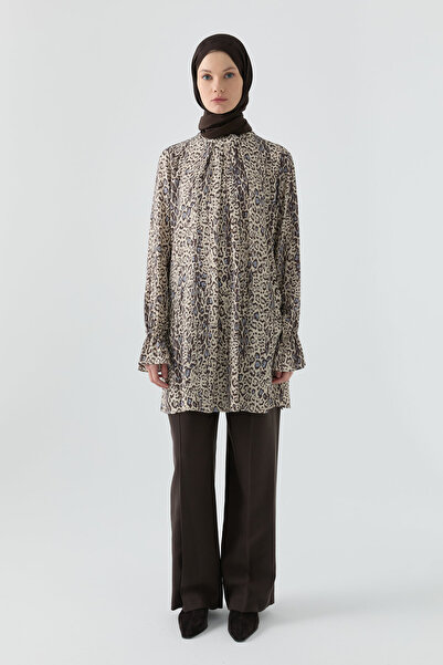 Tuğba Kolları Lastik Detaylı Tunik - Kahve