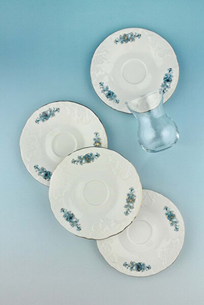 Bursa Porselen Dekor Aqua gold 8 parça 4 kişilik porselen çay takımı