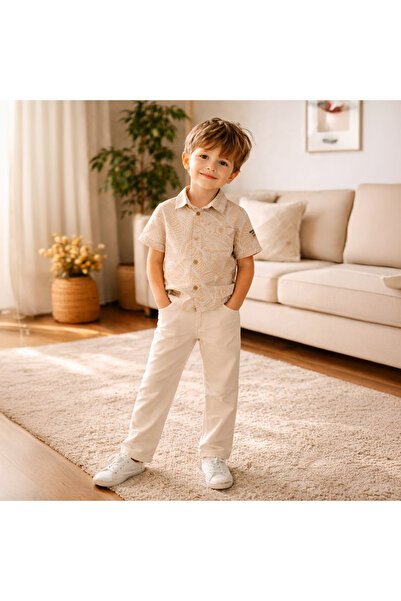 Coolimino Boy's 2-Piece Set Cotton Shirt and Pants Beige