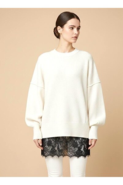 Maysev Cycling Collar Drop Shoulder Balloon Sleeve Loose Fit Hem Contrast Lac...