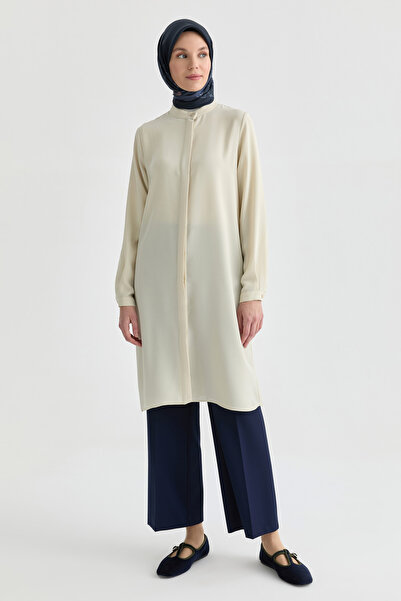 Tuğba Hakim Yaka Gizli Patlı Tunik - Bej