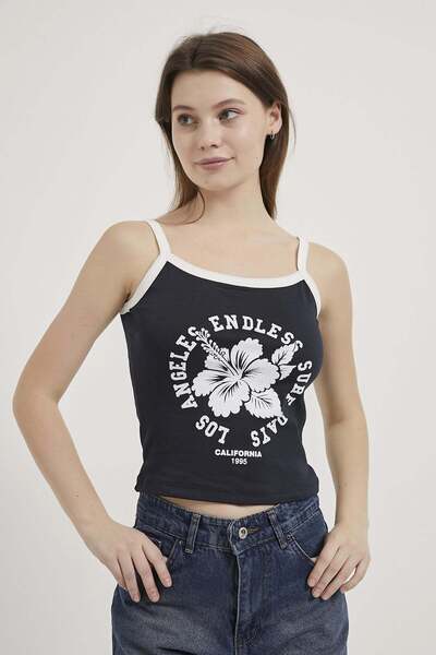 Arma Life Armalife 11161 Printed Detail Strappy Women's Tank Top