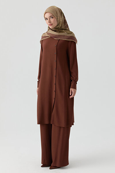 Tuğba Yandan Düğmeli Tunik - Kahve