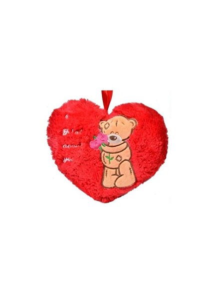 OEM Fluffy Heart and Bear Pillow, Red 30 cm -
