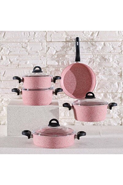 FALEZ Pinkee Premium Granite Cookware Set 9 Pieces – Non-Stick