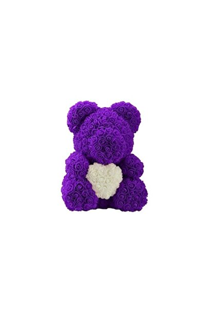 OEM Teddy Bear Made of Foam Roses, Purple with White Heart, 40cm, Handmade