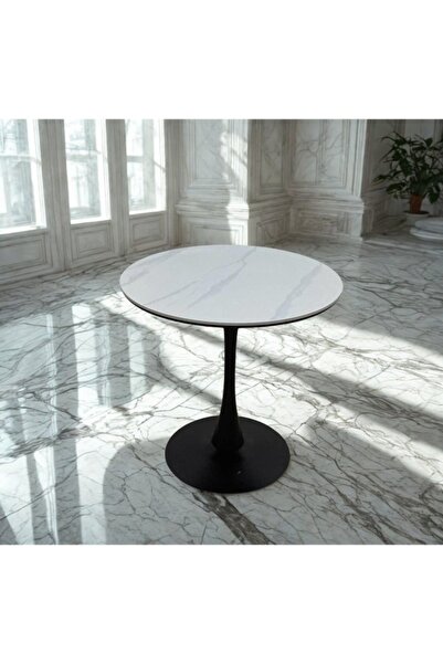 smart home Round Ceramic Cafe Table 80cm | Modern Coffee Table with Metal Base