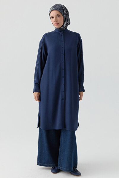 Tuğba Kare Desen Kombinli Tunik - İndigo