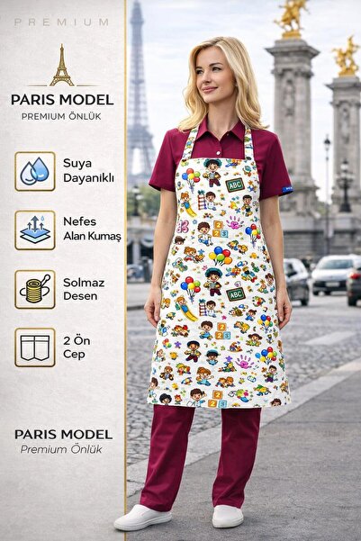 Dr. Mitra Mutfak Önlüğü – Anaokulu Çocuk Temalı, Suya Dayanıklı, 2 Geniş Cepl...
