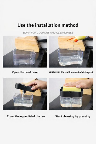 Generic Soap Pump Dispenser with Sponge Holder Caddy Kitchen Sink Organizer One-Hand Press
