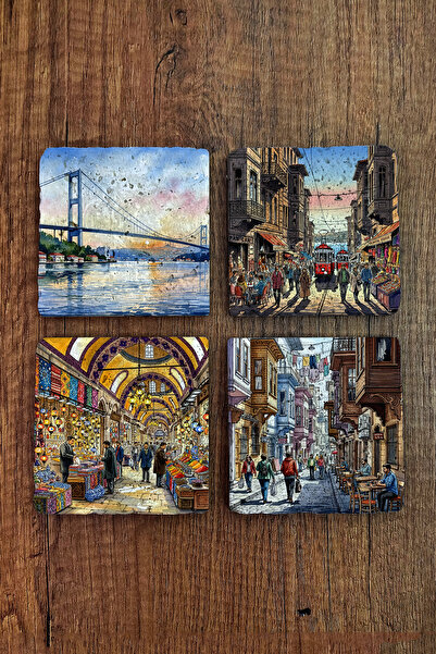 Begoloni Stone Decor Natural Stone Coasters - Istanbul Themed Coasters 10X10C...