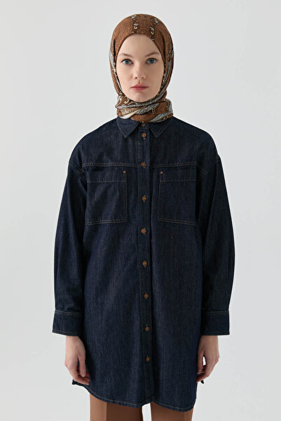 Tuğba Simetrik Cep Detaylı Denim Tunik - Lacivert