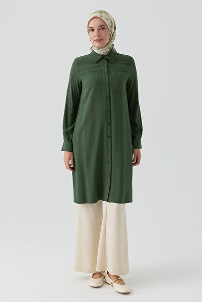 Tuğba Robalı Kol Kesik Detaylı Tunik - Yeşil
