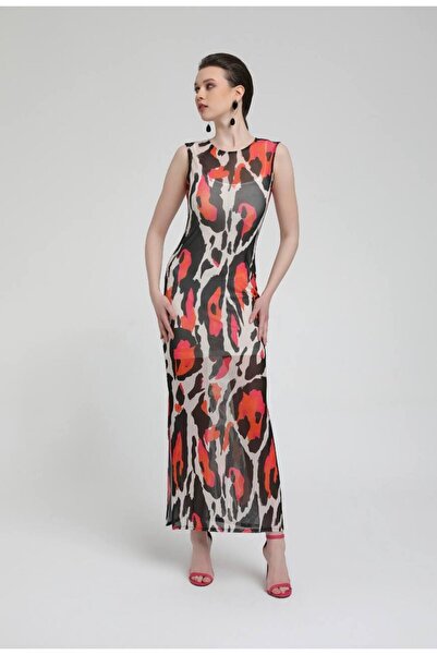 codemark Patterned Chiffon Long Dress – Lined, Sleeveless, Maxi Length