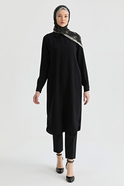 Tuğba Gizli Patlı Basic Tunik - Siyah