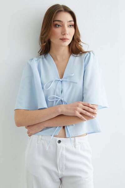 Fulla Moda Front-Tie Wide Sleeve Blouse