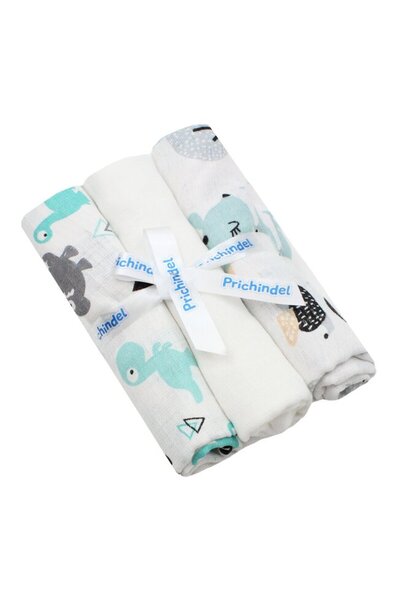PRICHINDEL Set of 3 Diapers, Muslin, Dino and Bambi, Multicolor, 75x70 cm