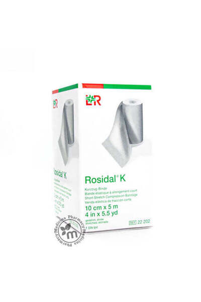 LR ضمادة ضغط قصيرة التمدد من روزيدال كيه (10 سم × 5 م)