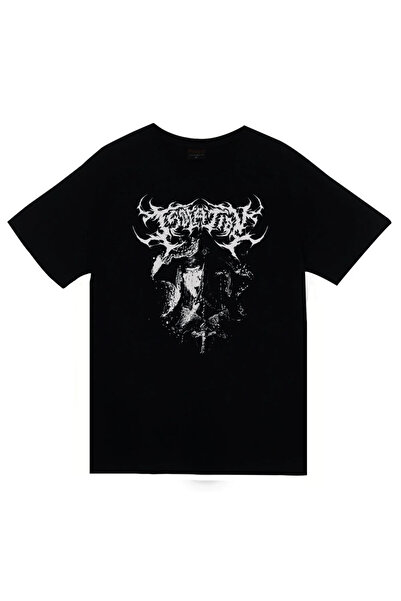 fame-stoned تي شيرت أسود مطبوع بنمط قوطي للجنسين مصنوع من القطن بنسبة 100%