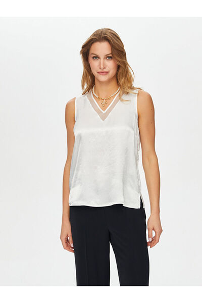Faik Sönmez Yakası Organze İpek Yuşeli V Yaka Atlet S26ATL014