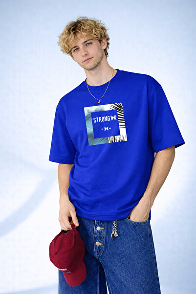 caddekombin Tricou Saks Blue pentru bărbați, cu imprimeu puternic cu valuri m...