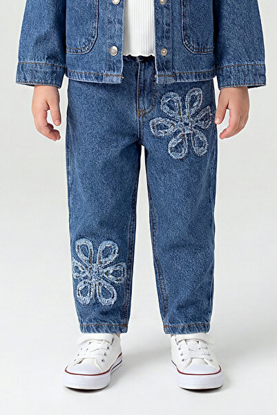Dmb Girl's Floral Embroidered Denim Jeans