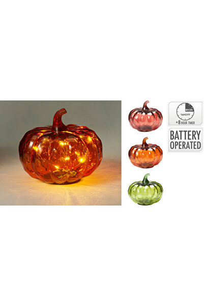 DecoDepot Glass pumpkin decoration, color, LED, 13 cm